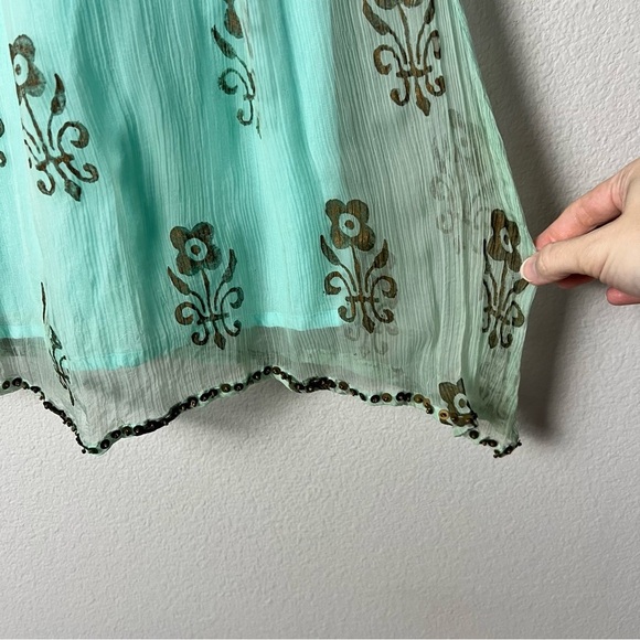 Beachy Printed Mini Dress with‎ Bead and Sequin Detail Resortwear Size Large - Picture 7 of 10